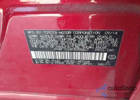 2015 Lexus Is 250 from USA, damaged, VIN JTHBF1D2XF5055607